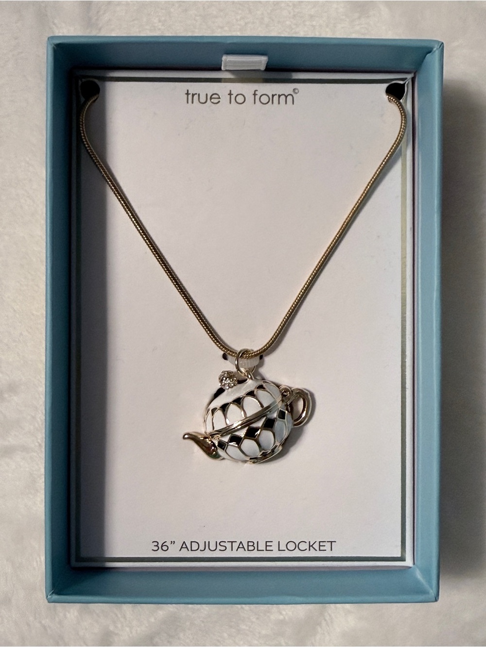 True to Form Gold Teapot Pendant Necklace - White Enamel Accent